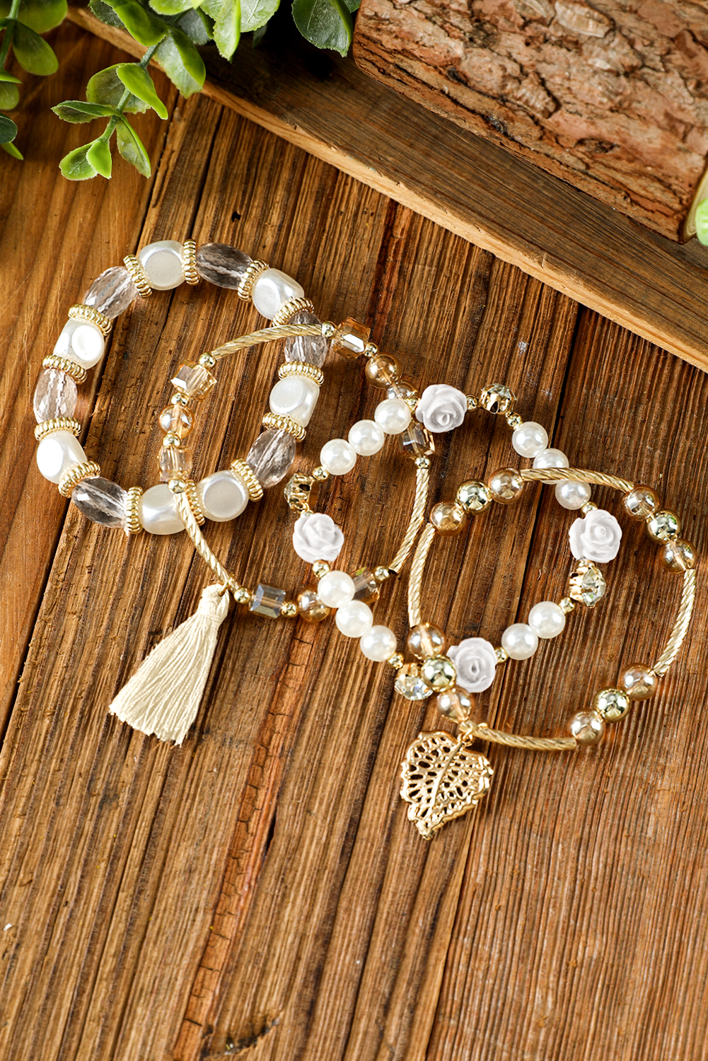 White Bohemian Rhinestone Beaded Fringed Layered Bracelet - loveforevers