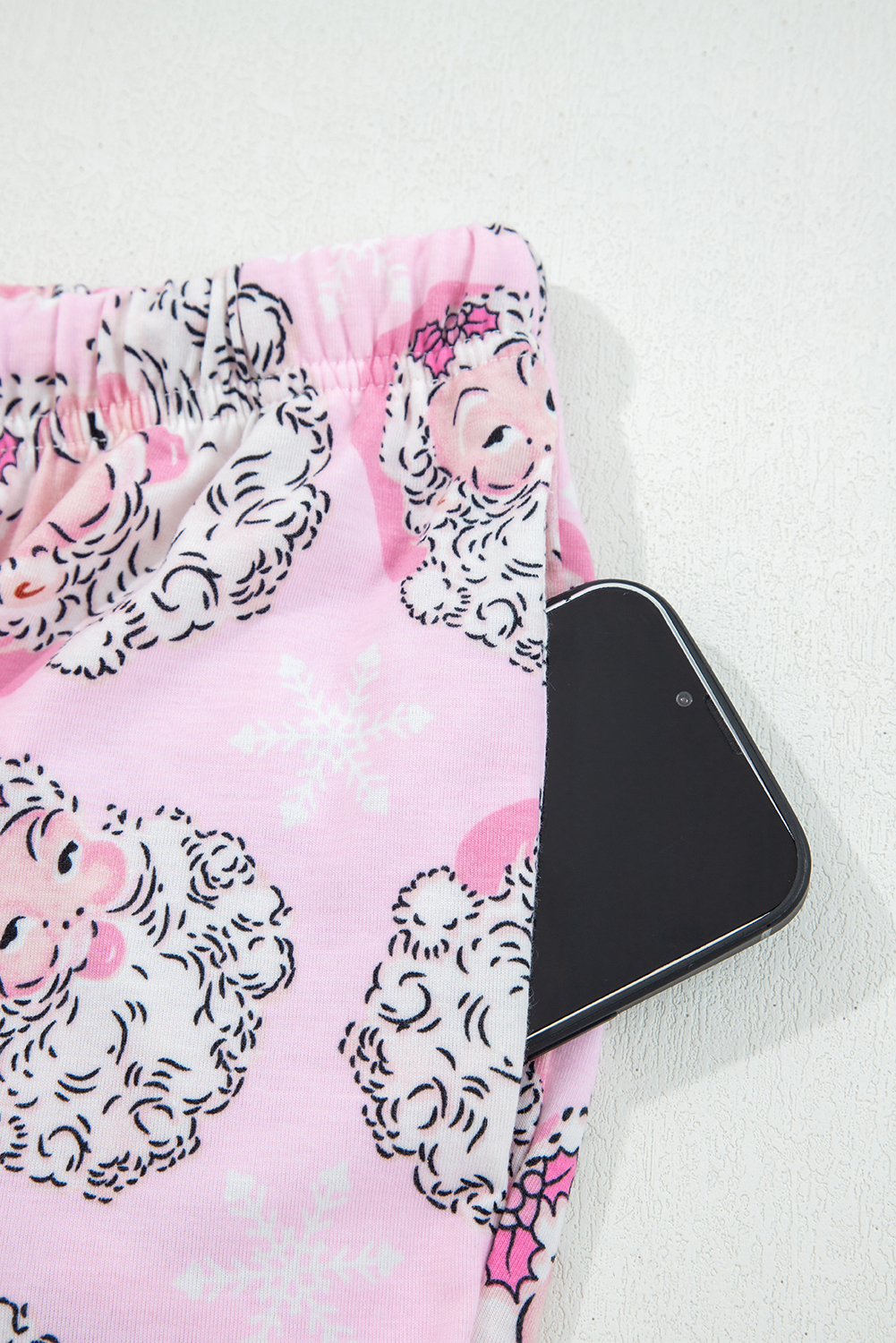 Pink Santa Claus Print V Neck Tee Drawstring Pants 2pcs Lounge Set - loveforevers