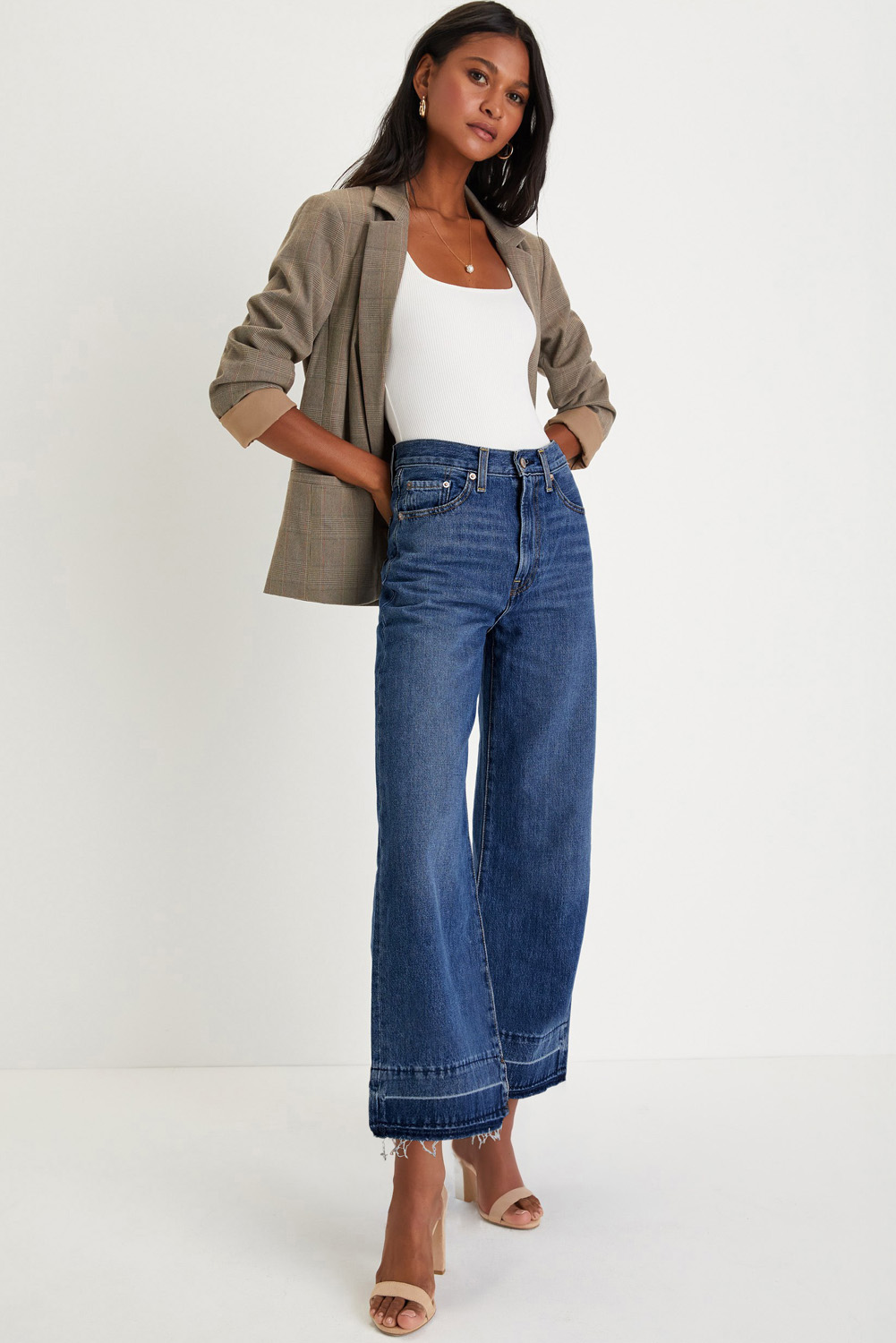 Gray Raw Hem Straight Leg Loose High Waist Jeans - loveforevers