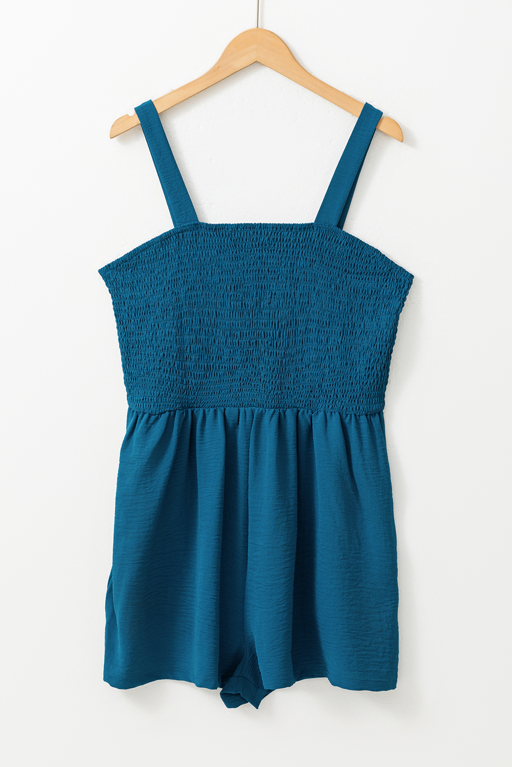 Blue Casual Pocketed Smocked Sleeveless Romper - loveforevers