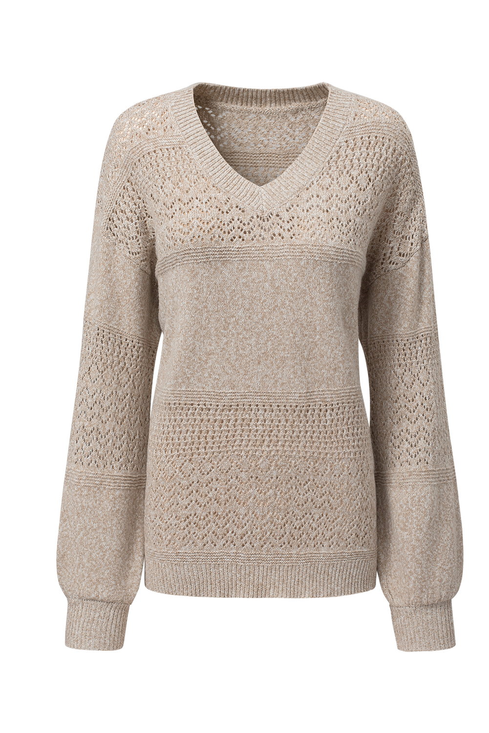 Sky Blue Eyelet Pattern Detail V Neck Drop Shoulder Sweater - loveforevers