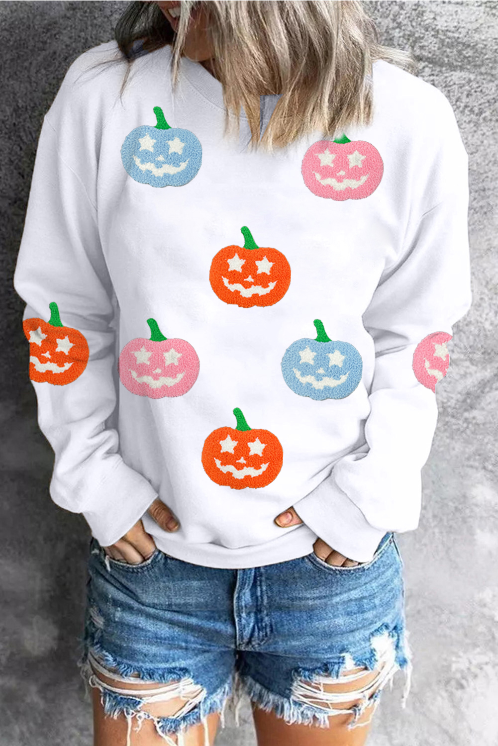 White Cute Halloween Jack-o-lantern Holiday Sweatshirt - loveforevers