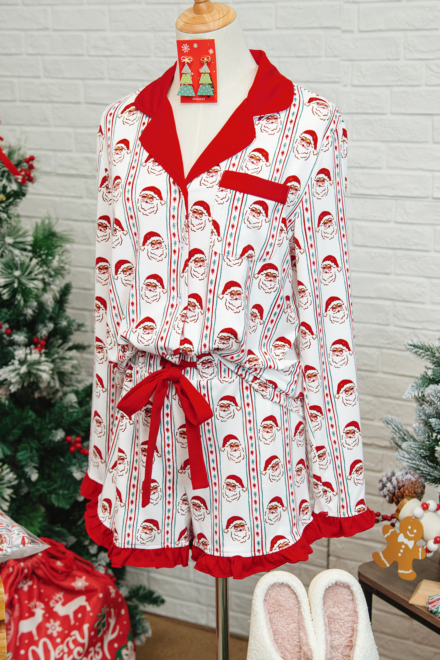 White Santa & Stripes Ruffle PJ Set - loveforevers