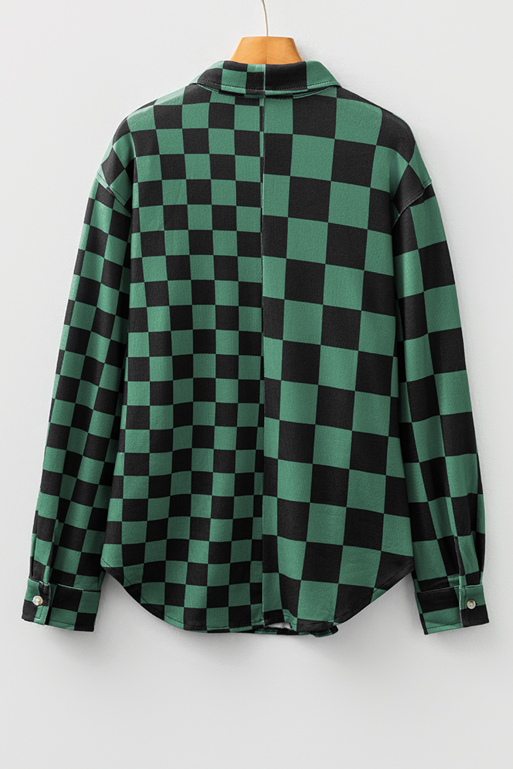 Khaki Checkerboard Flap Pocket Button Front Shacket - loveforevers