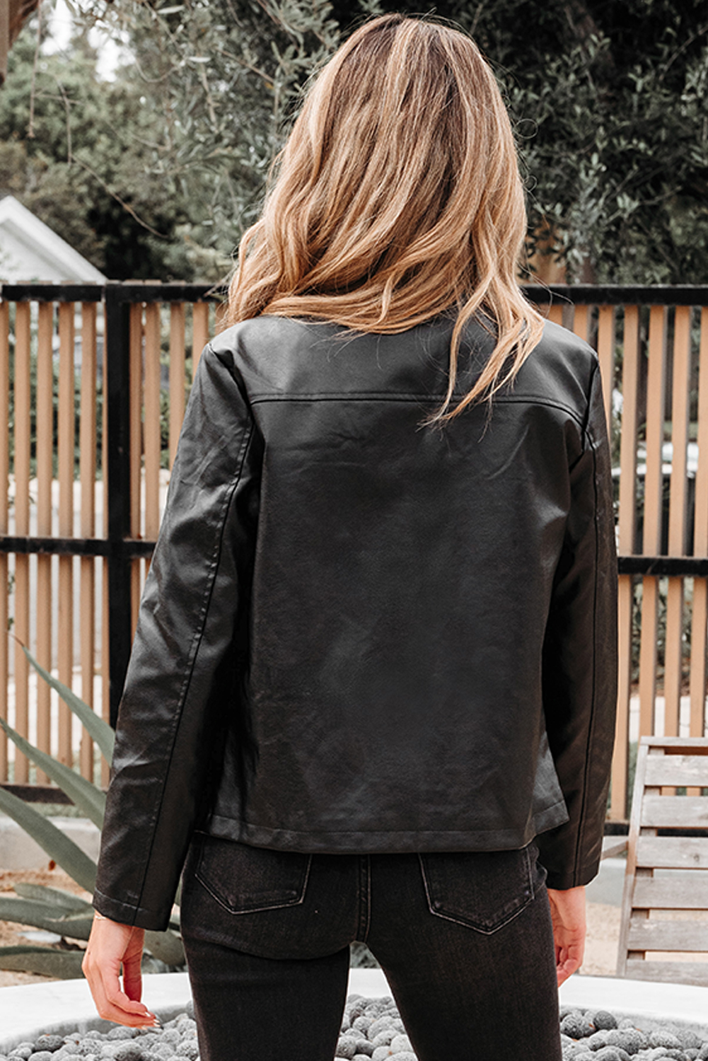 Black Faux Leather Buttoned Front Boxy Jacket - loveforevers