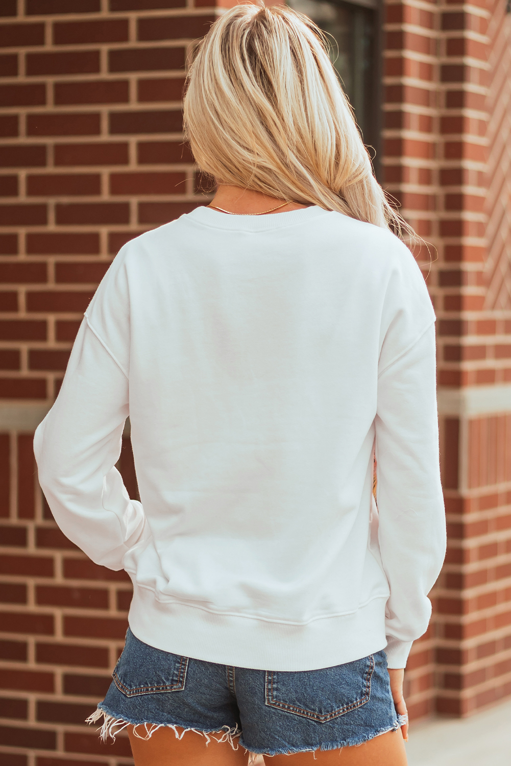 White Sequin Bow Baseball Patched Casual Sweatshirt - loveforevers