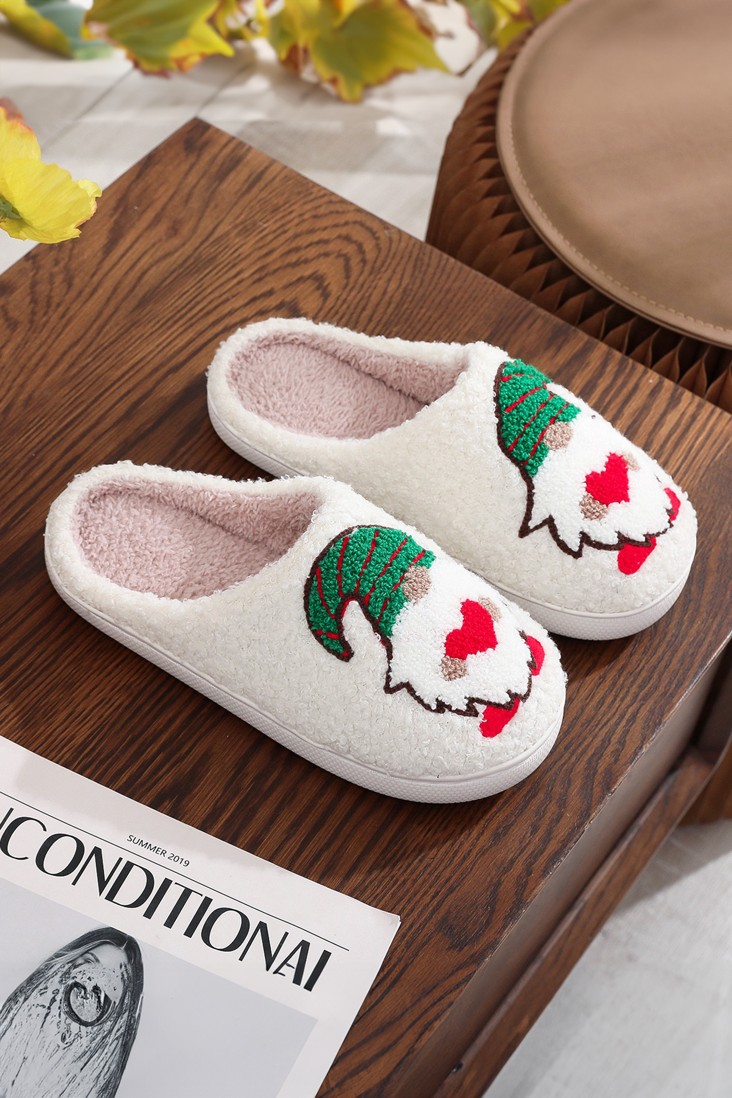 White Christmas Faceless Dwarf Shoes Plush House Slippers - loveforevers