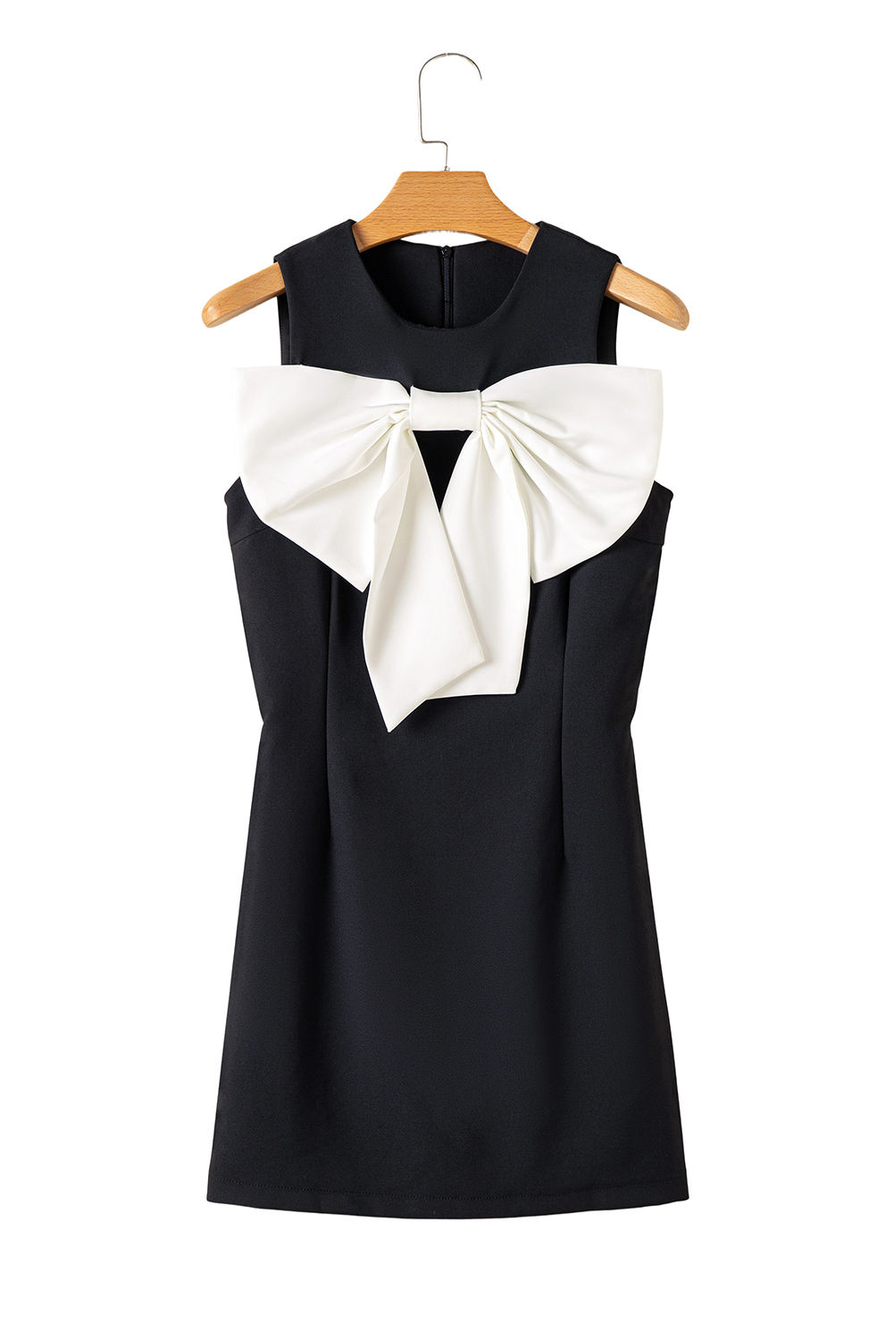 Black Contrast Bowknot Applique Crew Neck Sleeveless Mini Dress - loveforevers