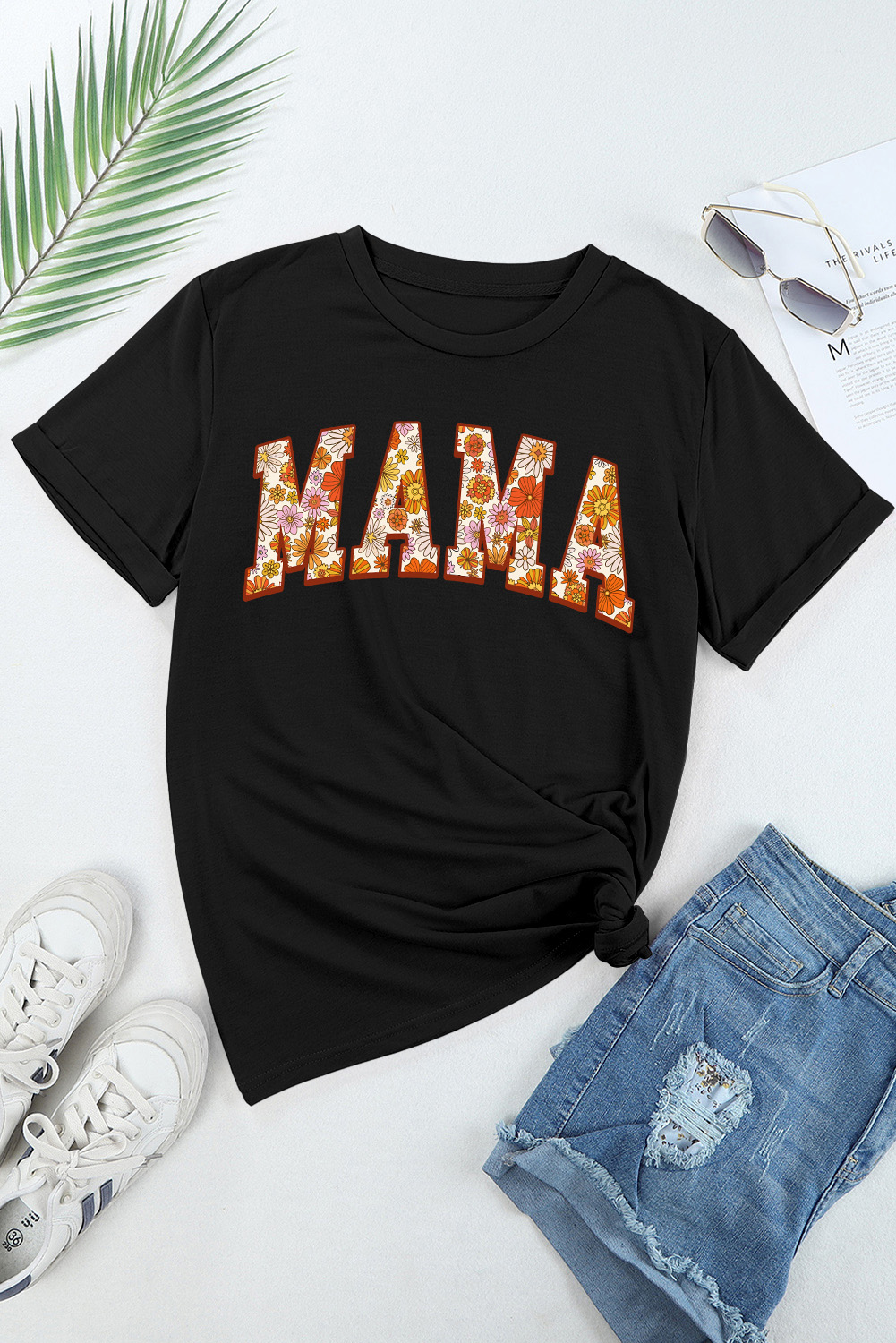 White MAMA Leopard Embroidered Crew Neck Graphic Tee - loveforevers
