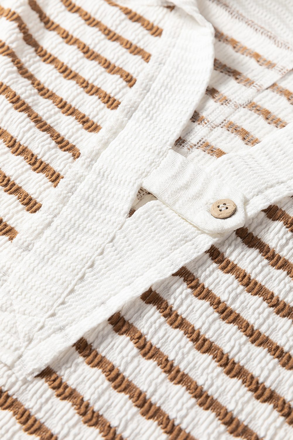 Khaki Stripe Textured Hooded V Neck Casual Long Sleeve Top - loveforevers