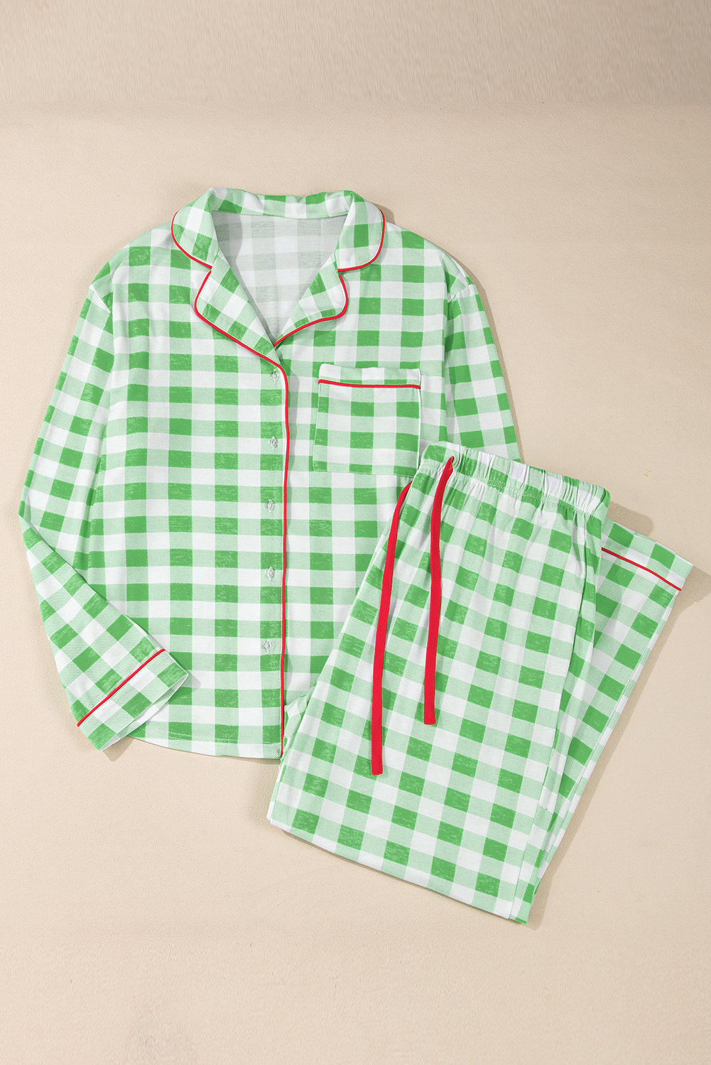 Fiery Red Christmas Plaid Print Shirt and Pants Pajama Set - loveforevers