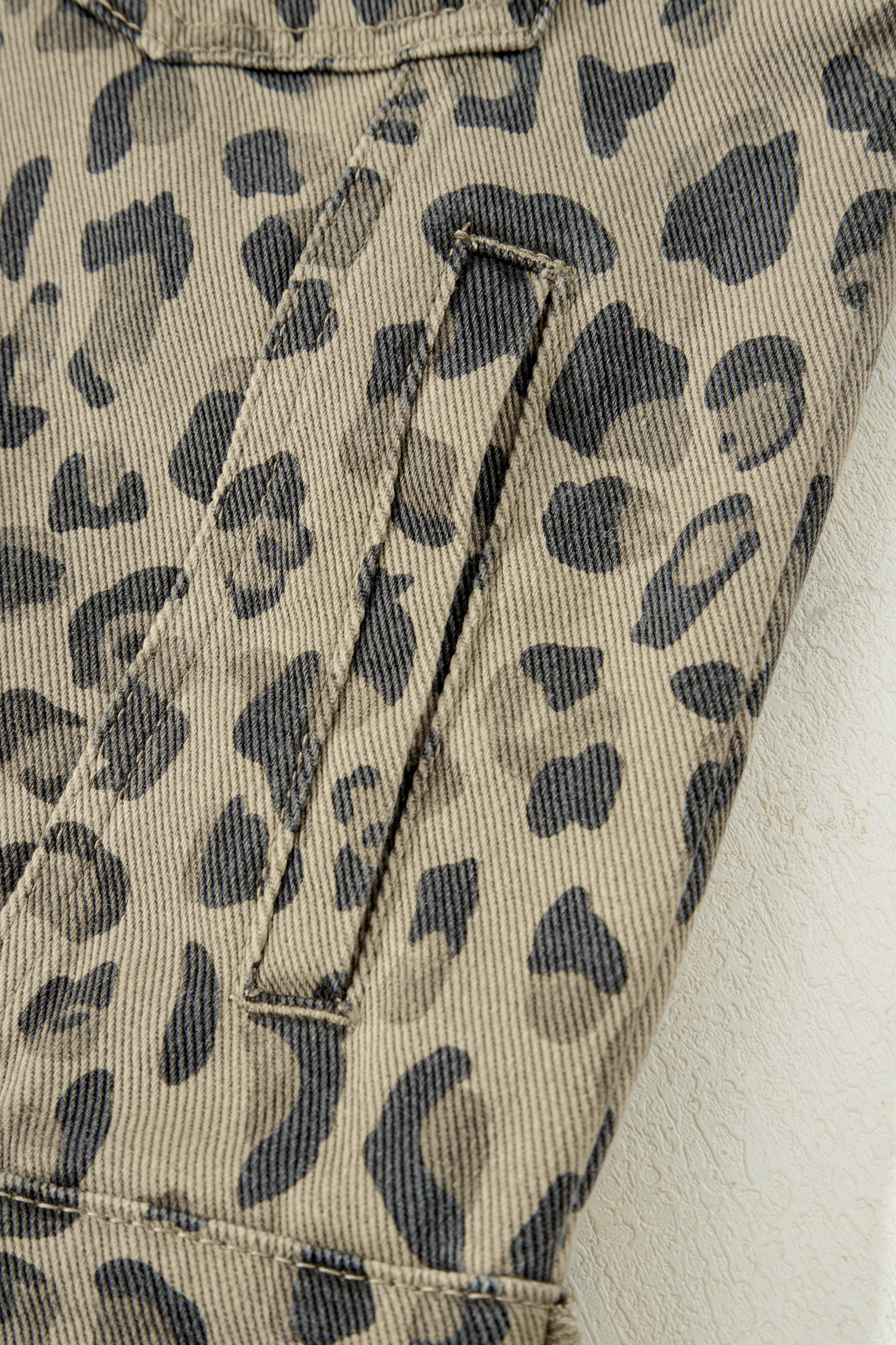 Khaki Retro Leopard Print Seam Detail Button Down Denim Jacket - loveforevers