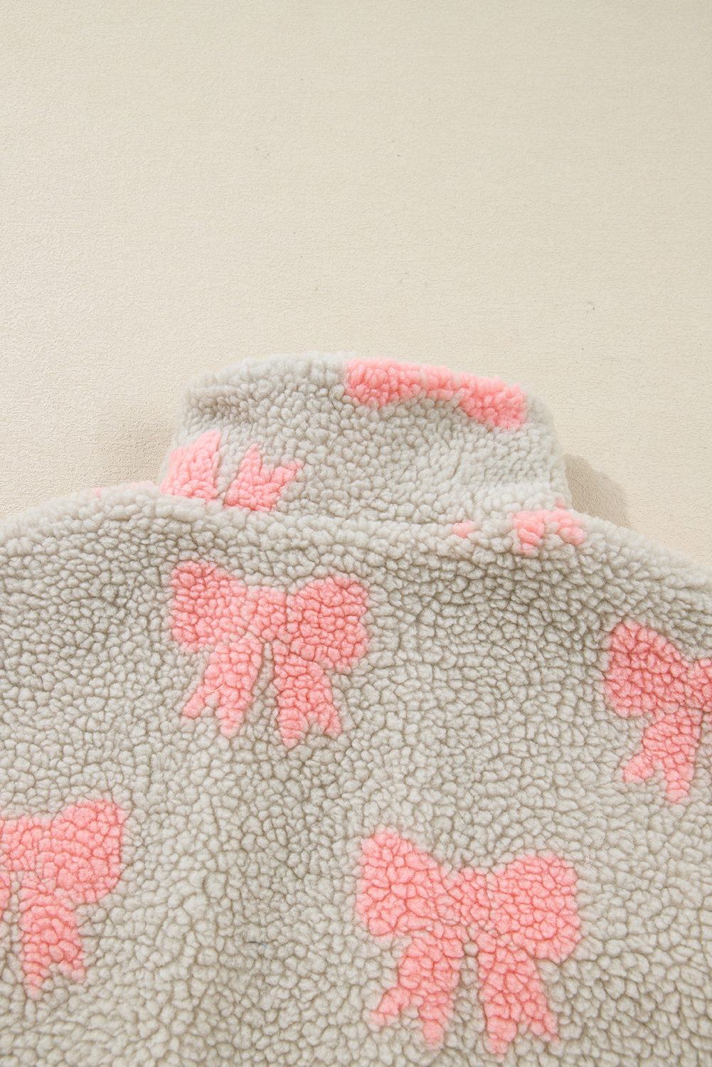 Gray Bow Sherpa Quarter Zip Drop Shoulder Baggy Sweatshirt - loveforevers