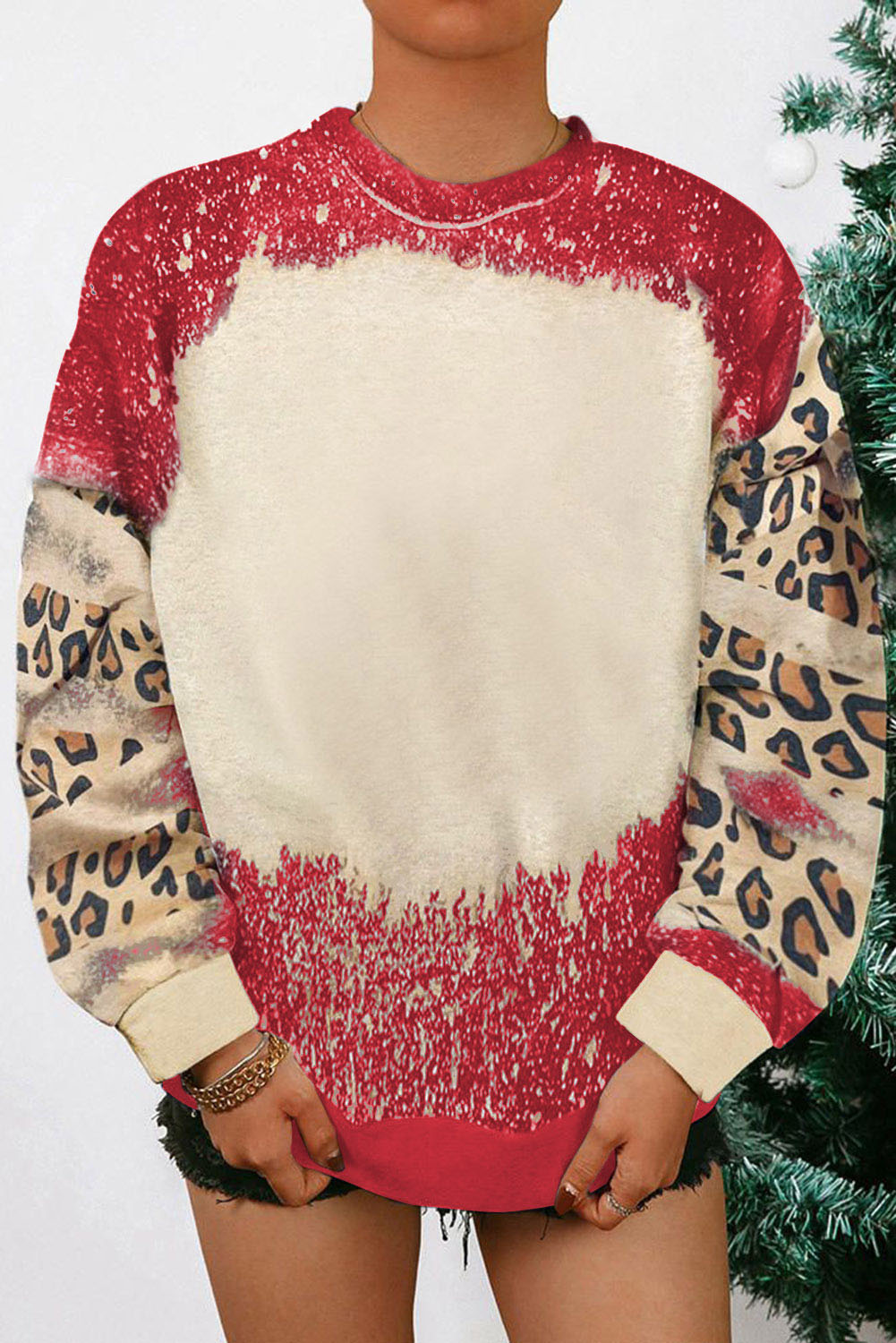 Fiery Red Tie Dye Leopard Drop Shoulder Sweatshirt - loveforevers