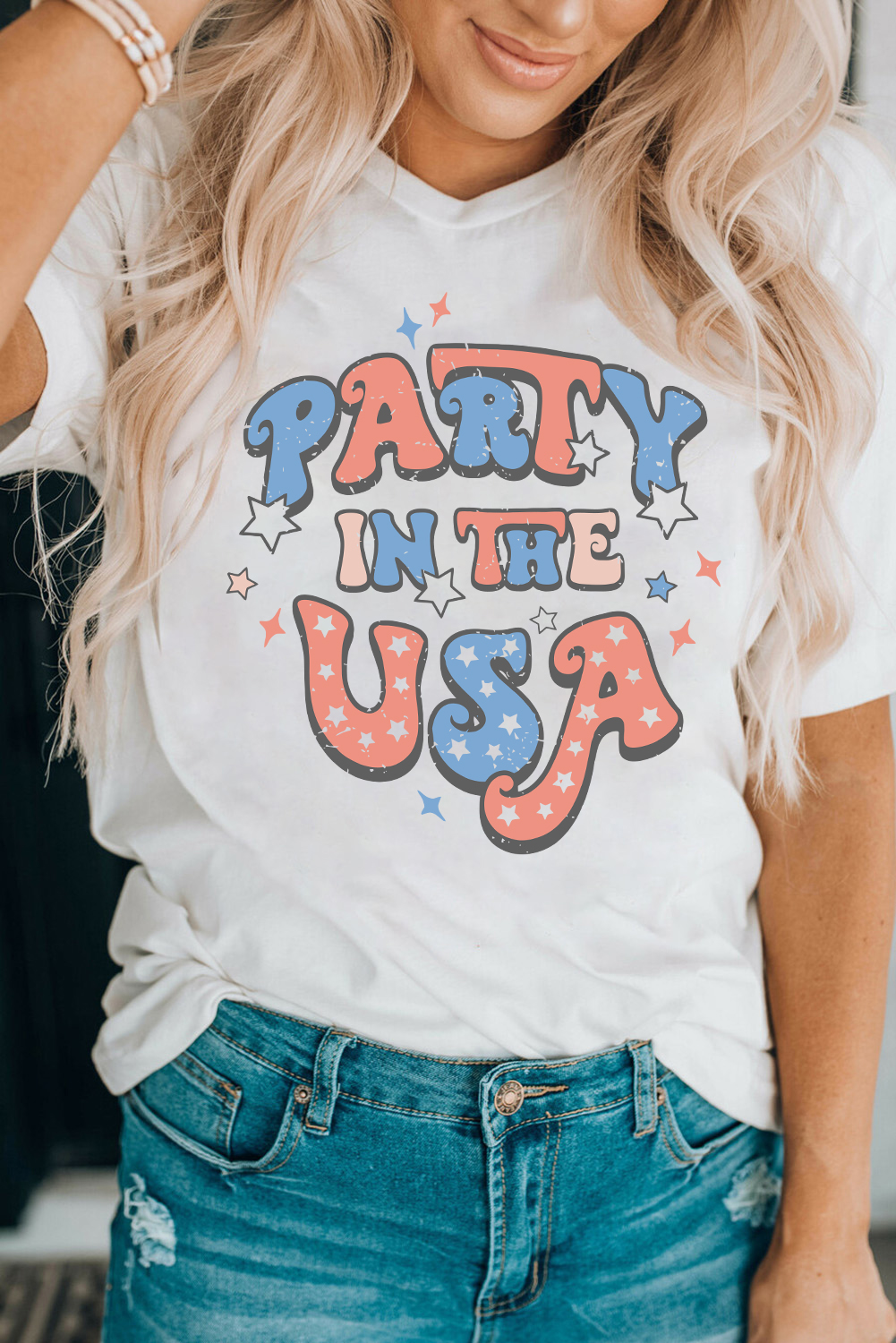 White PARTY IN THE USA Flag Fashion Graphic Tee - loveforevers