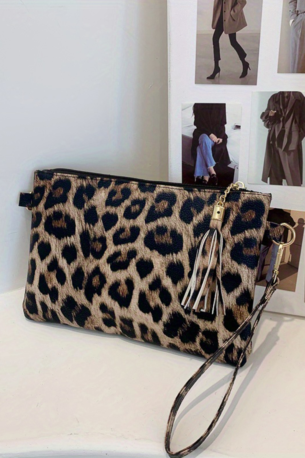 Chestnut Leopard/Cow Print Wrist Strap Zipped Wallet - loveforevers