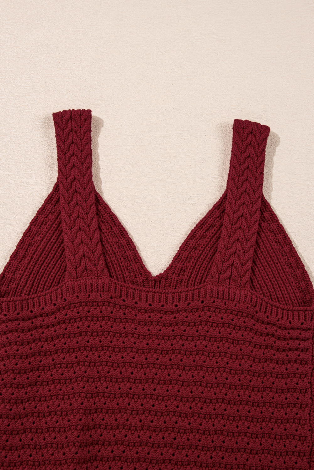Burgundy Cable Knit Pointelle Slim Fit V Neck Sweater Vest - loveforevers