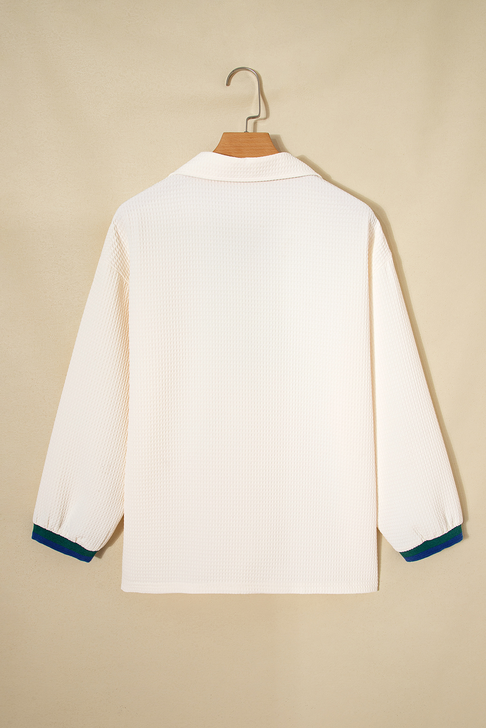 White Waffle Textured Contrast Polo Neck Zip up Jumper - loveforevers
