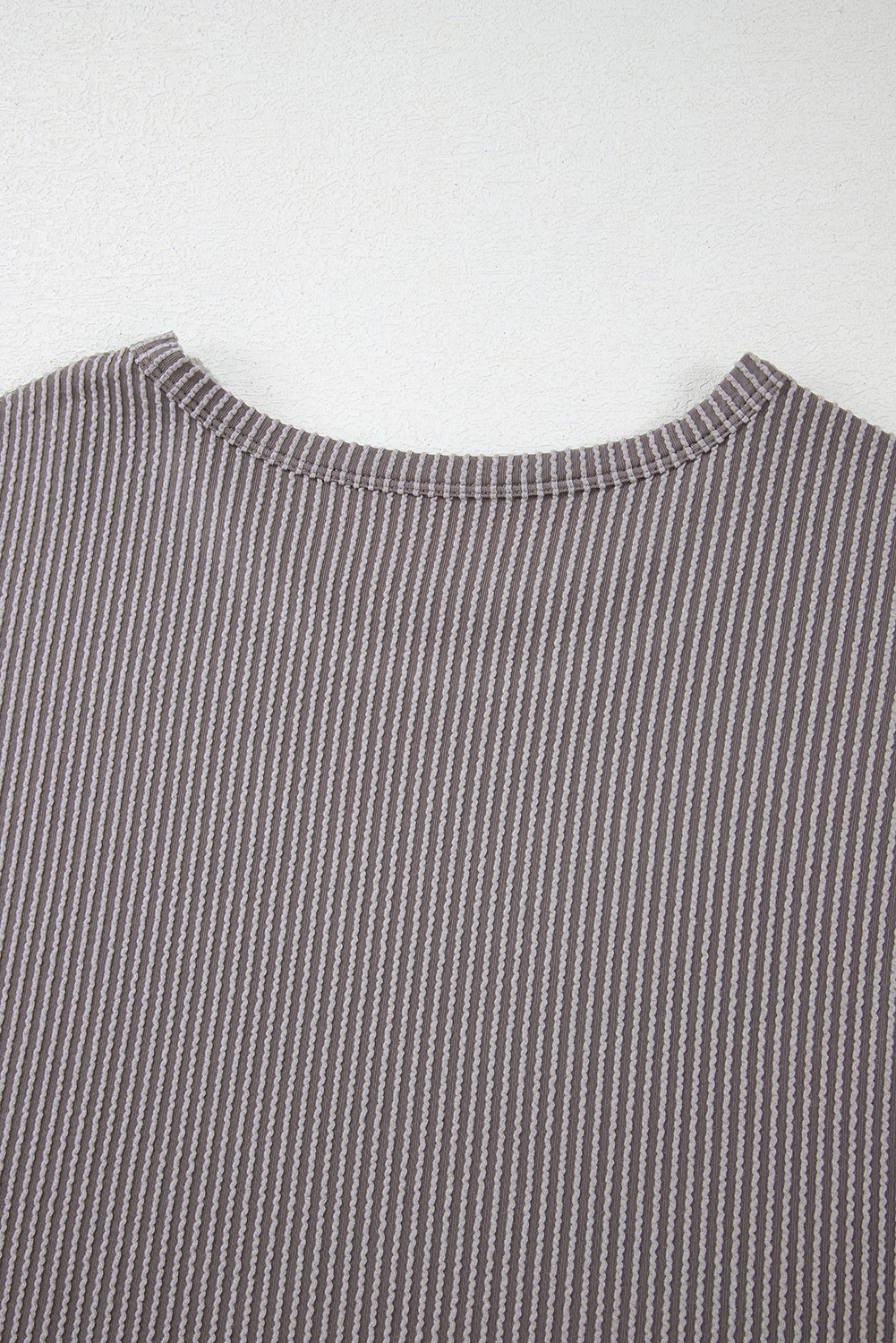 Gray Twisted Rib Wide Sleeve Crew Neck T Shirt - loveforevers