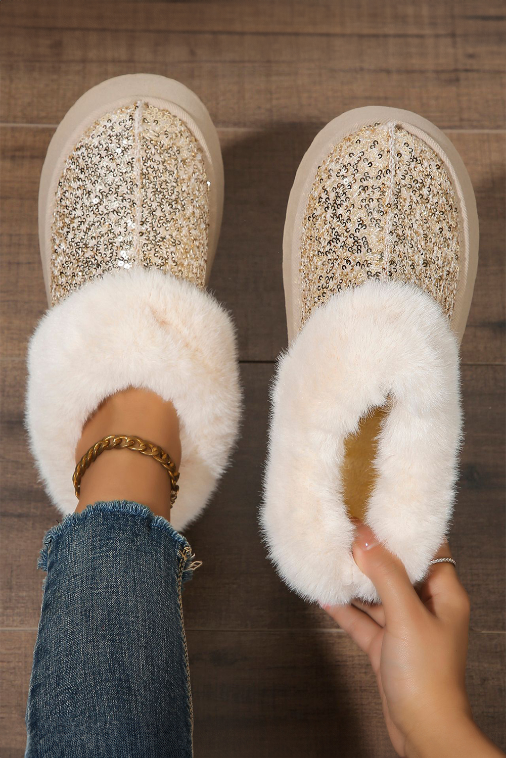 Gold Sequin Plush Lined Thick Sole Snow Boots - loveforevers