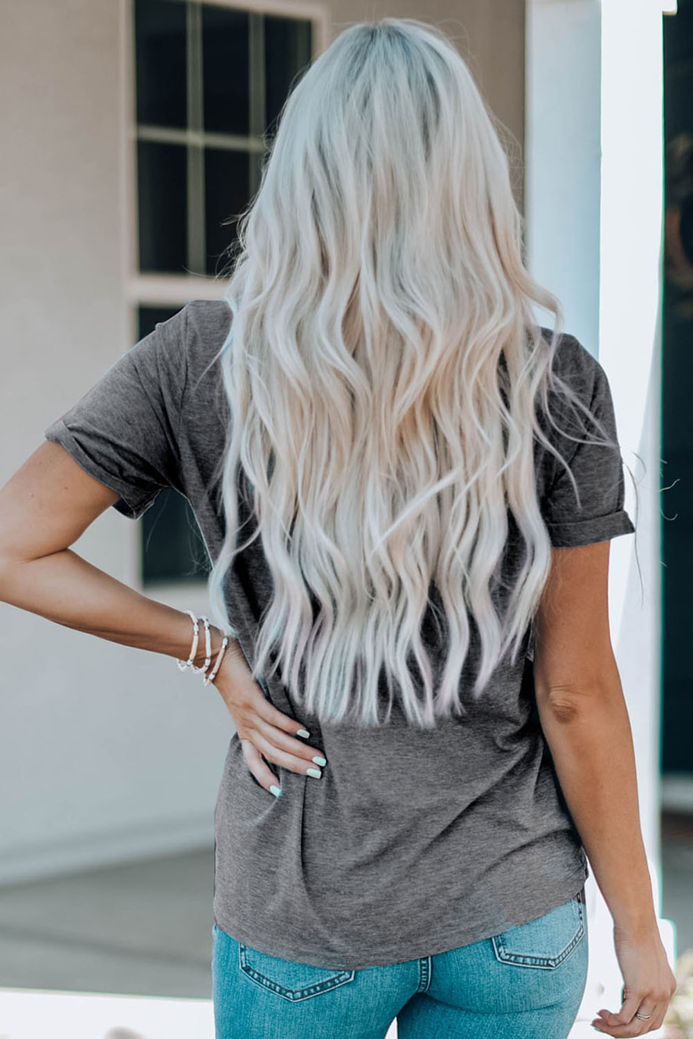 White Rabbit Bow Knot Print Crew Neck T Shirt - loveforevers