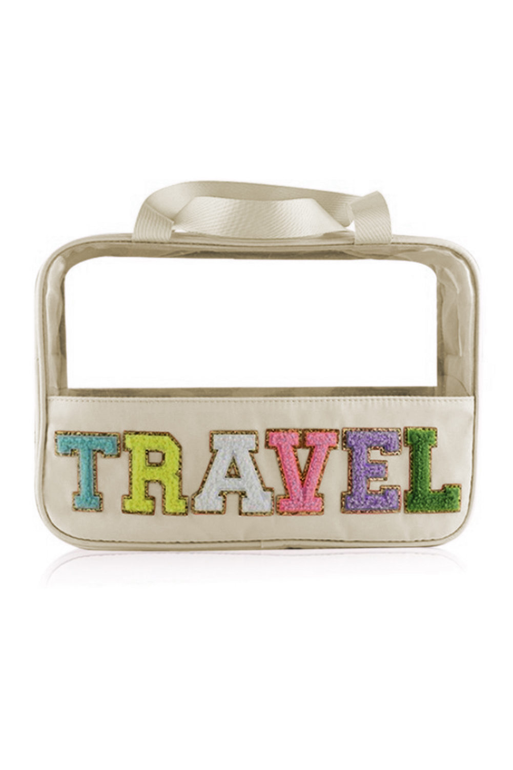 Light Pink TRAVEL Chenille Letter Clear PVC Makeup Bag - loveforevers