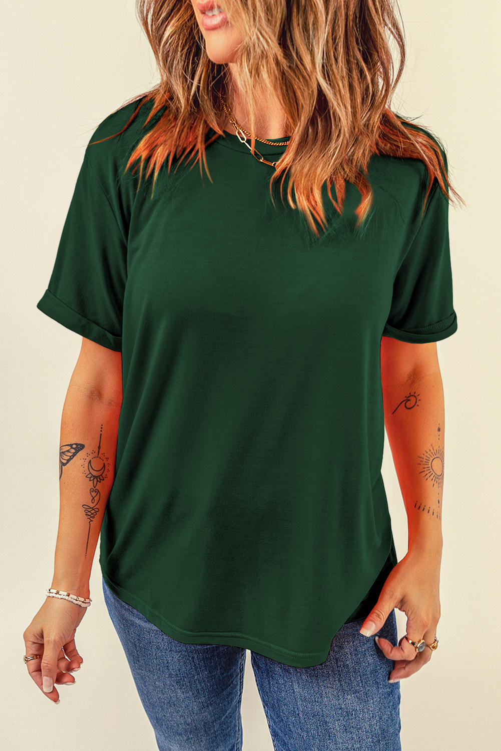 Khaki Casual Plain Crew Neck Tee - loveforevers