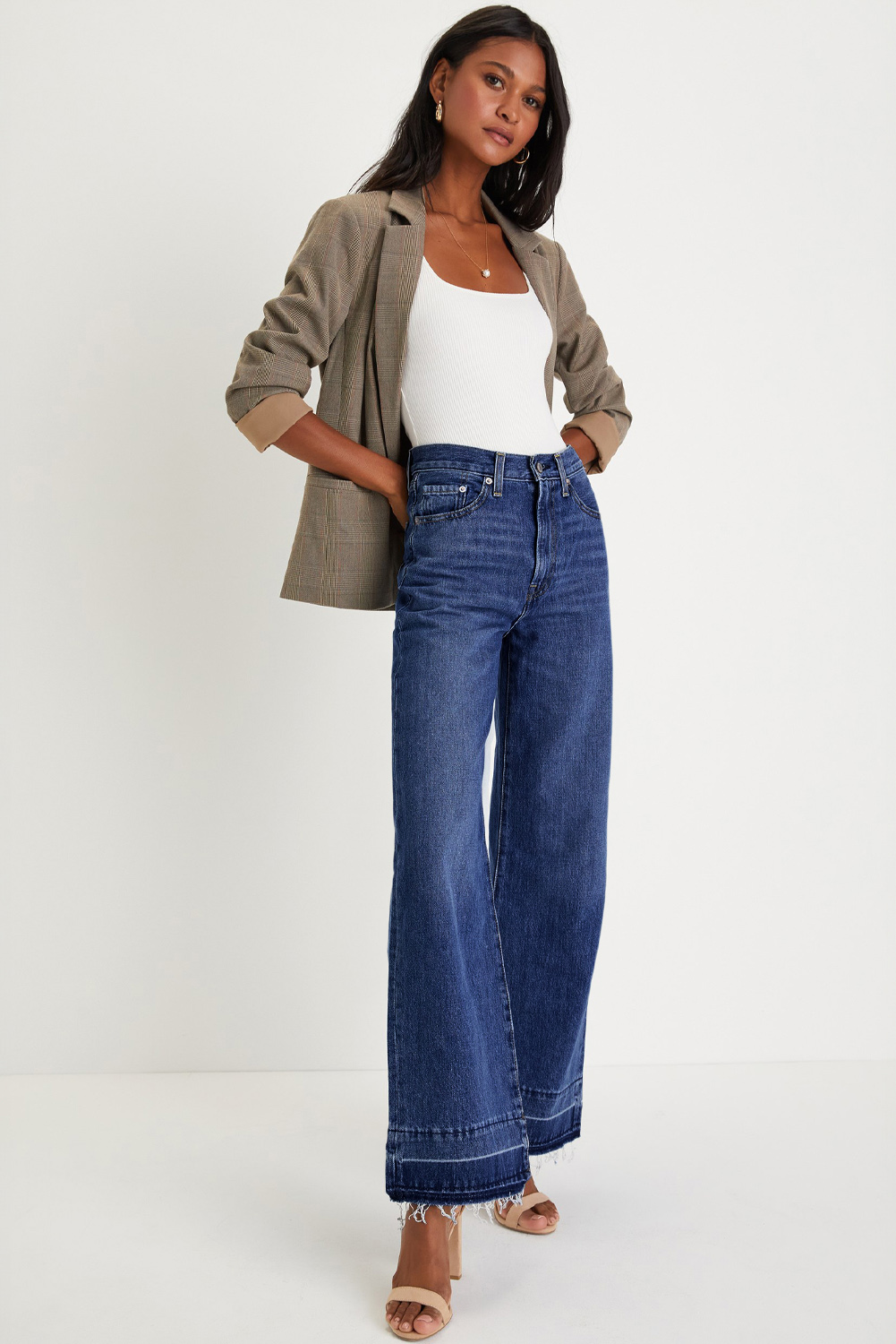 Real Teal Raw Hem Unique Cuffs Straight High Rise Loose Jeans - loveforevers