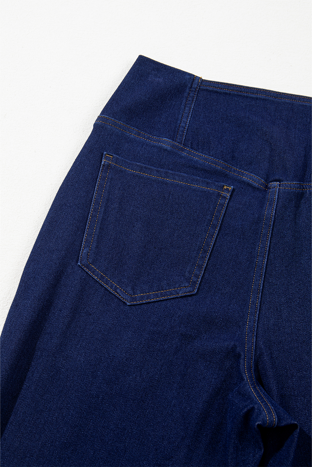 Dusk Blue Solid Crossed Waist High Elastic Fit Flare Knit Jeans - loveforevers