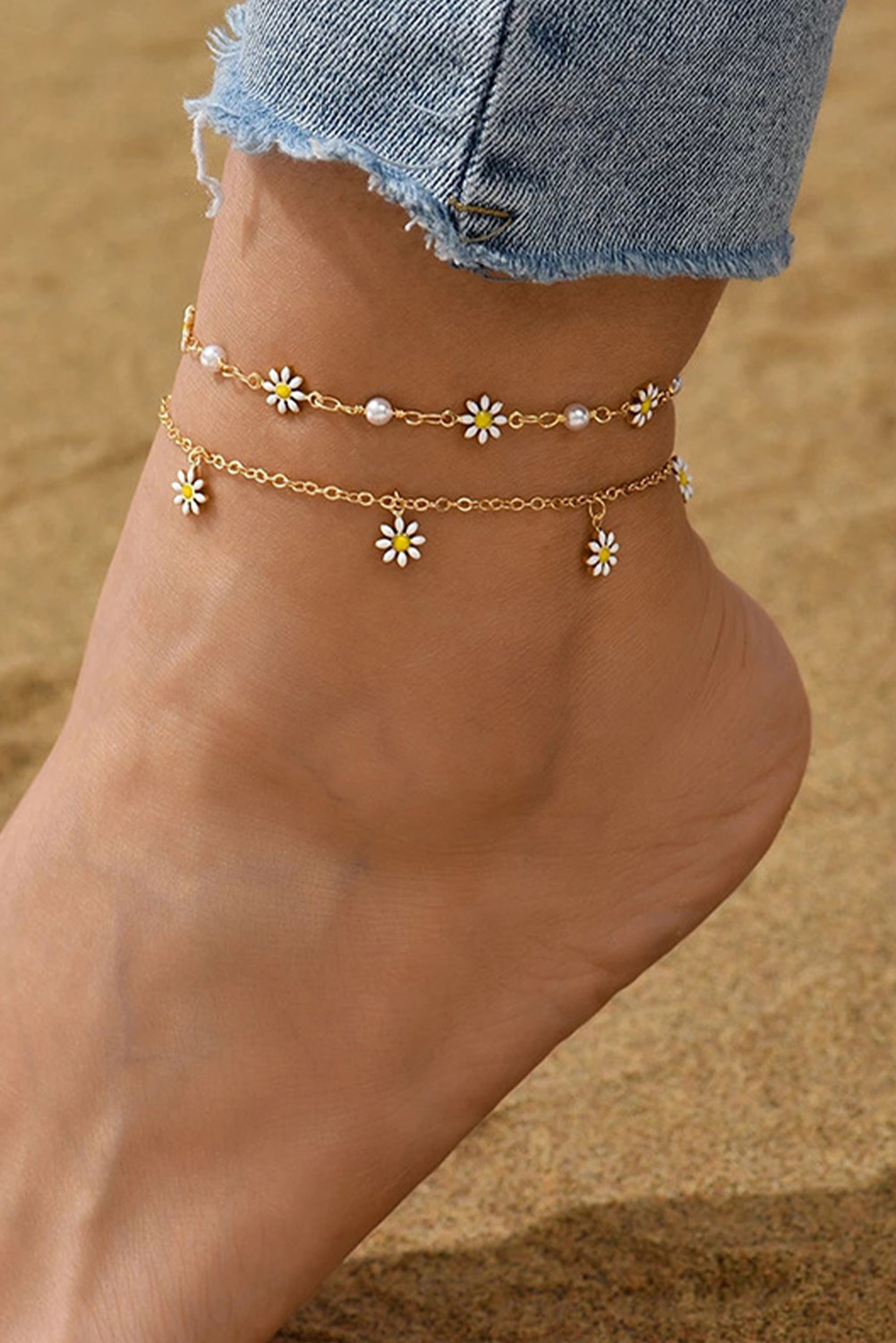 Gold Daisy & Pearl Chain Anklet - loveforevers
