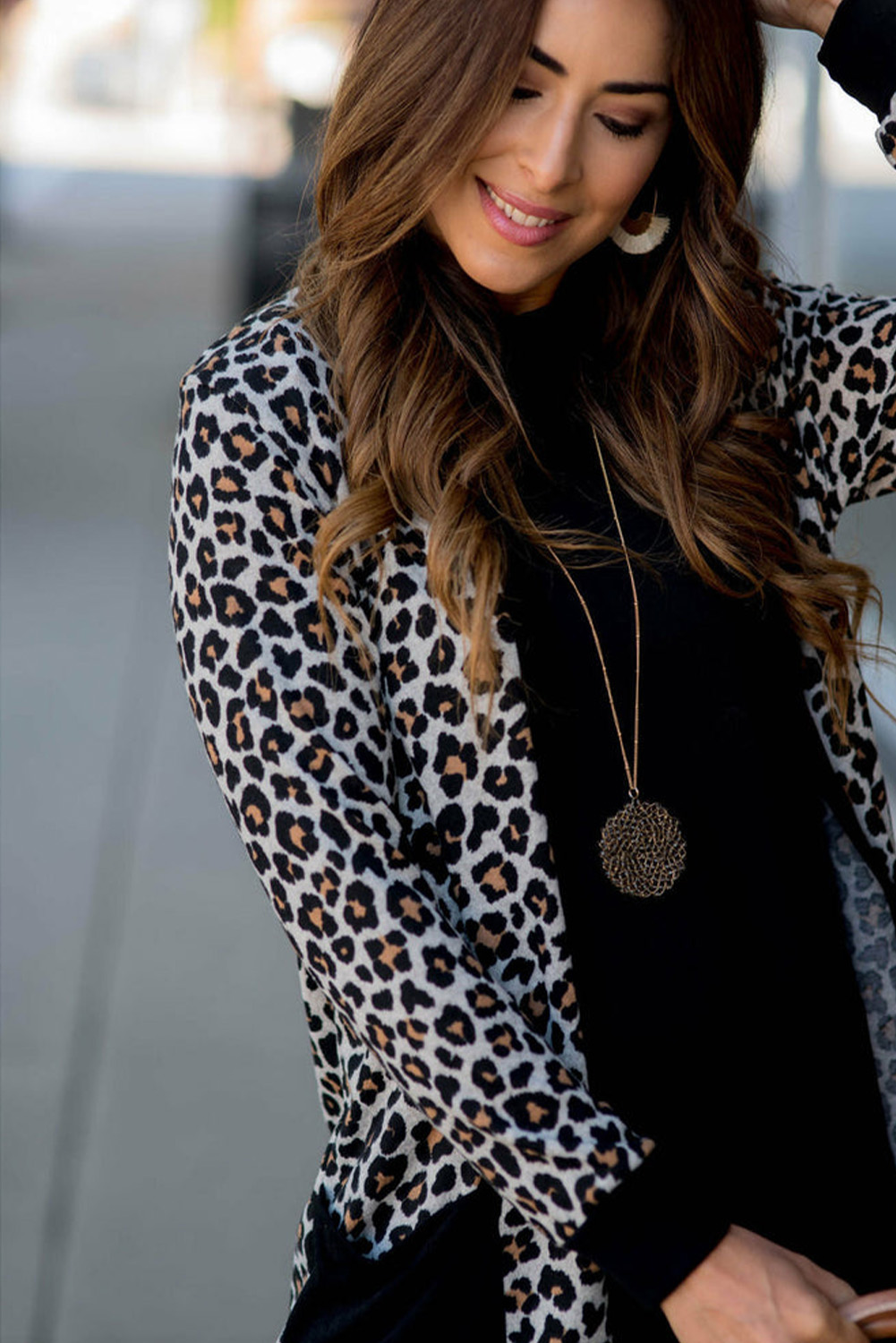 Black Leopard Patched Pocket Open Front Cardigan - loveforevers