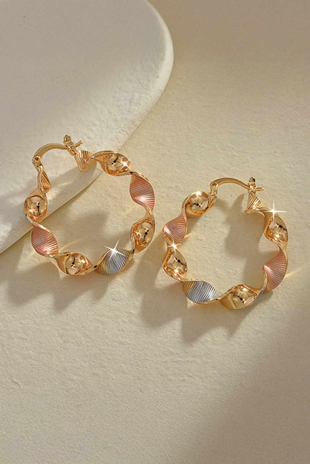 Gold Twisted Plated Alloy Hoop Earrings - loveforevers