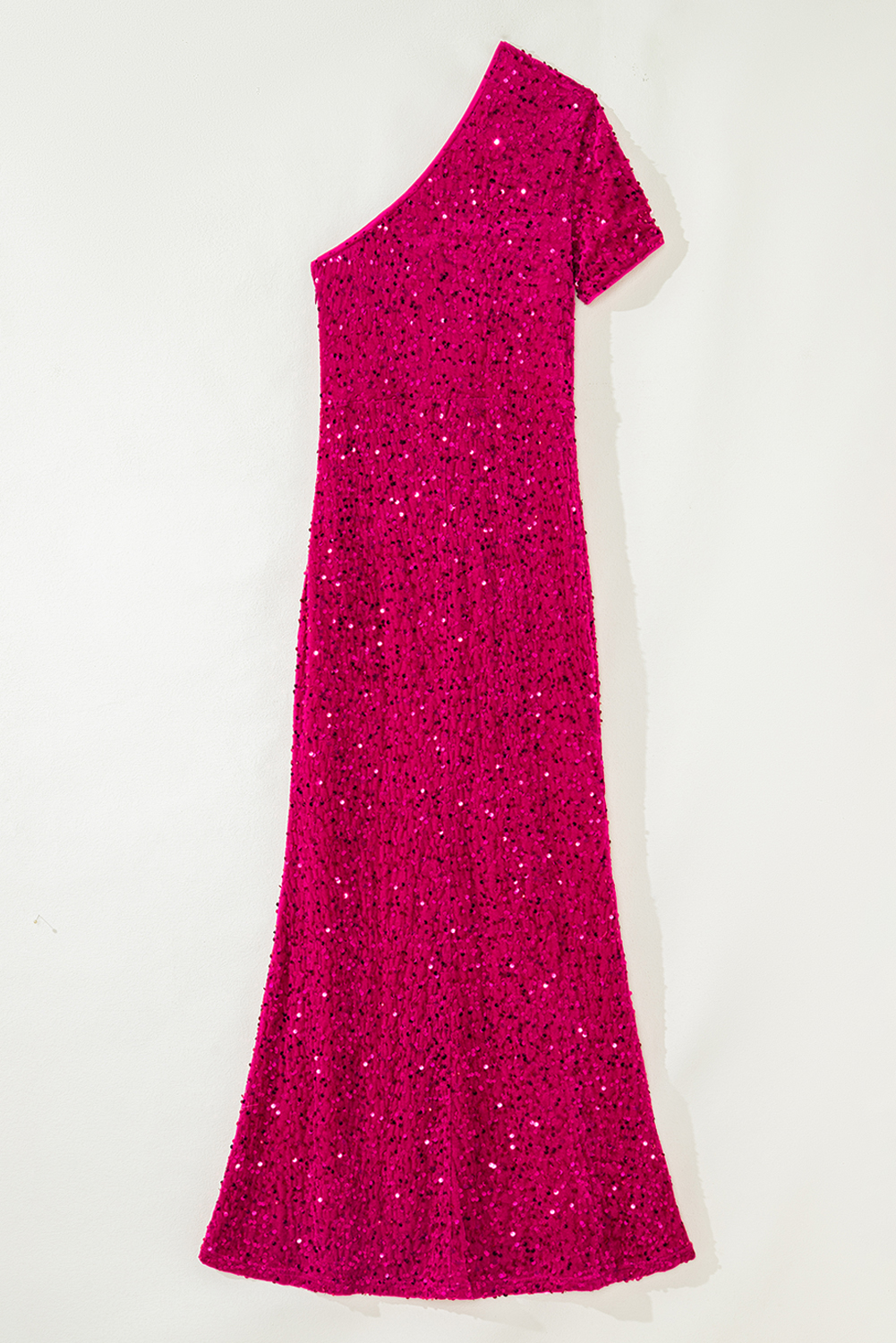 Pitaya Pink One Shoulder Thigh High Split Bodycon Sequin Gown - loveforevers