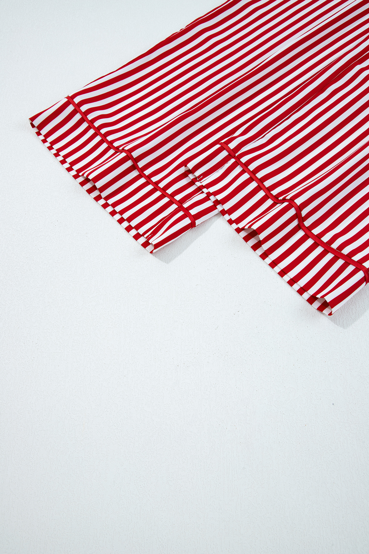 Red Stripe Contrast Velvet Trim Bow Knot Waist 2pcs Pajama Set - loveforevers