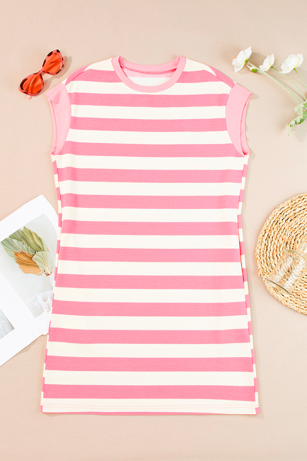 Pink Stripe Cap Sleeve Shift T Shirt Dress - loveforevers