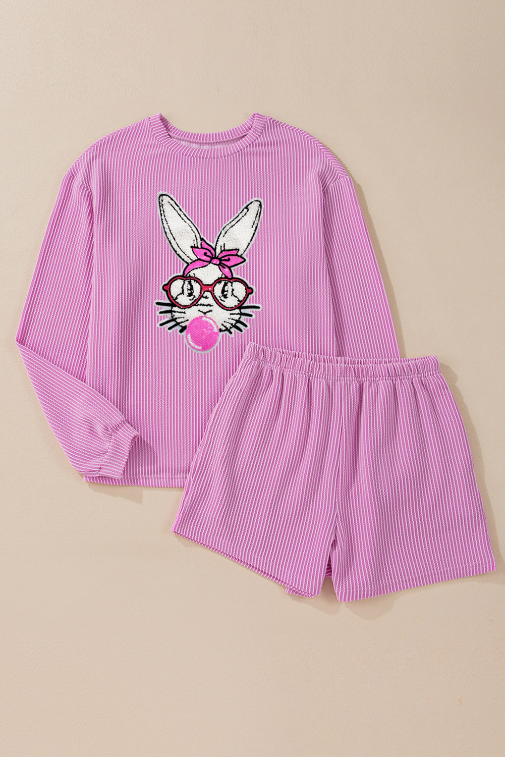 Phalaenopsis Bubble Gum Rabbit Sequin Graphic 2pcs Outfit - loveforevers