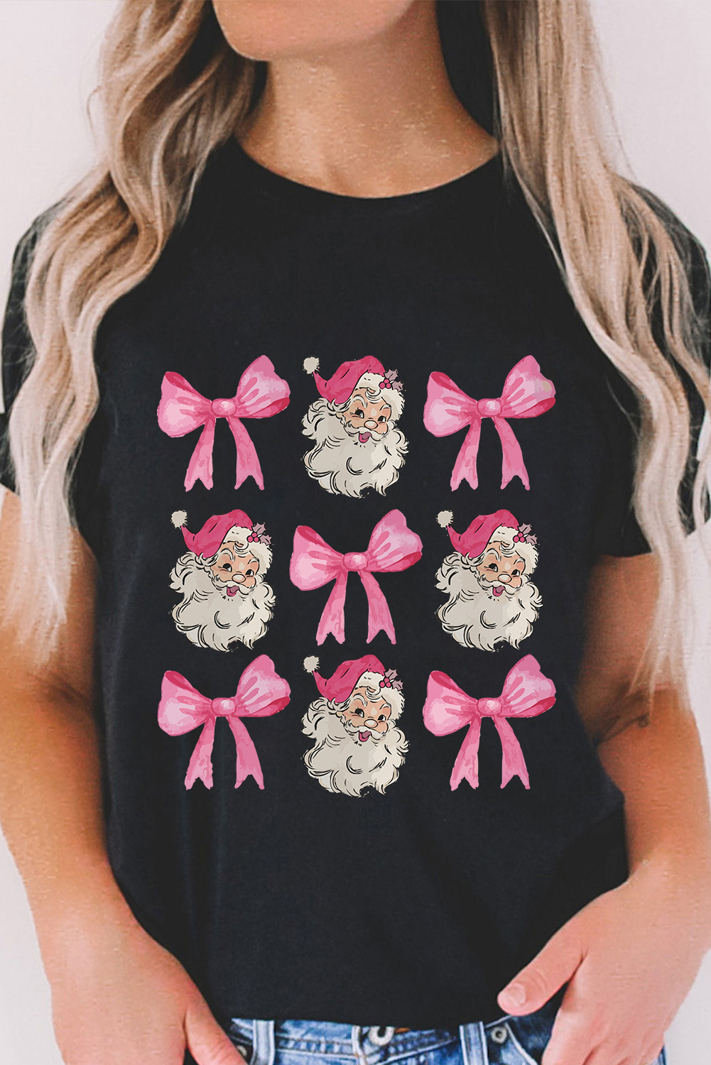Black Santa Claus Bow Knot Christmas Graphic T Shirt - loveforevers