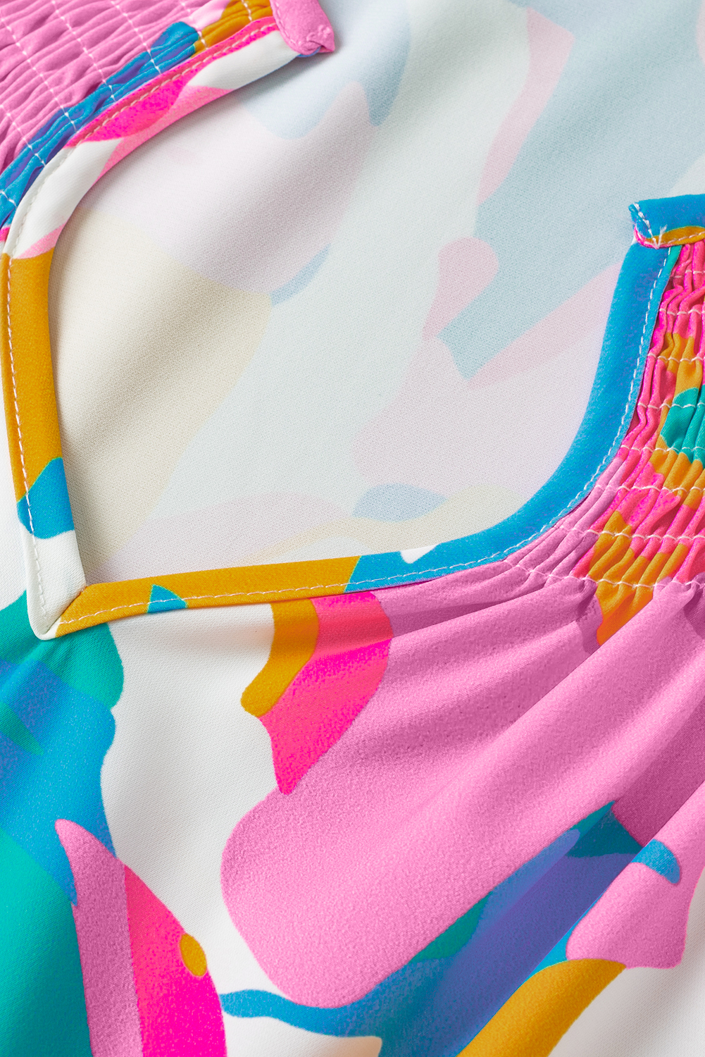 Multicolour Abstract Print Notched Neck Flutter Sleeve Blouse - loveforevers