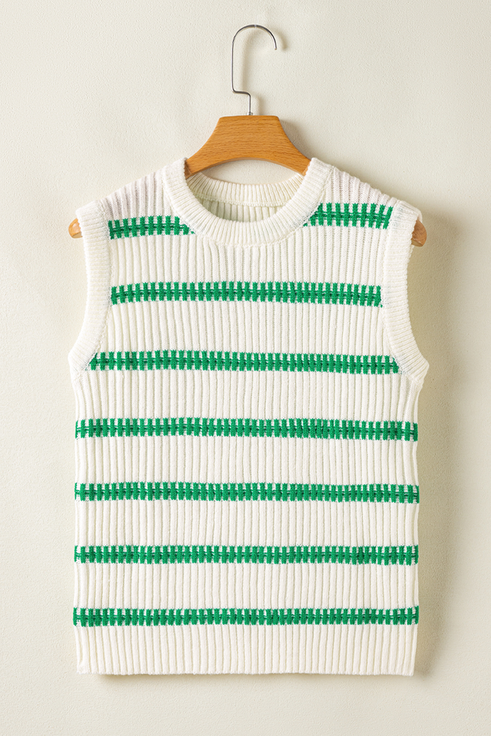 Bright Green Striped Round Neck Casual Sweater Vest - loveforevers
