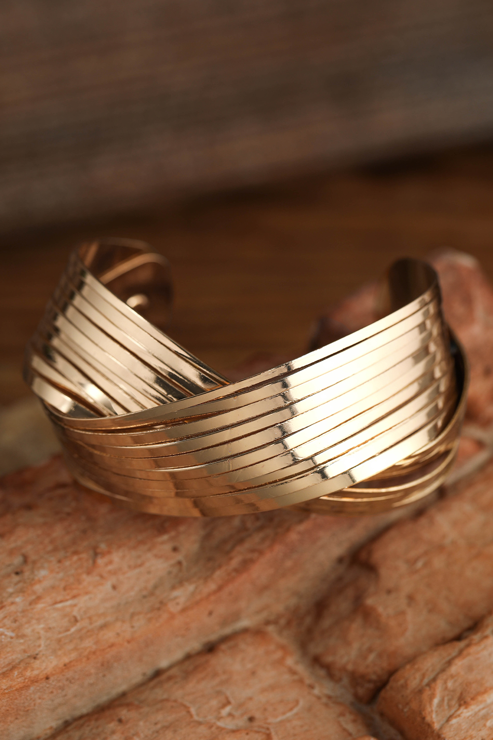 Gold Textured Crossover Metal Cuff Bracelet - loveforevers