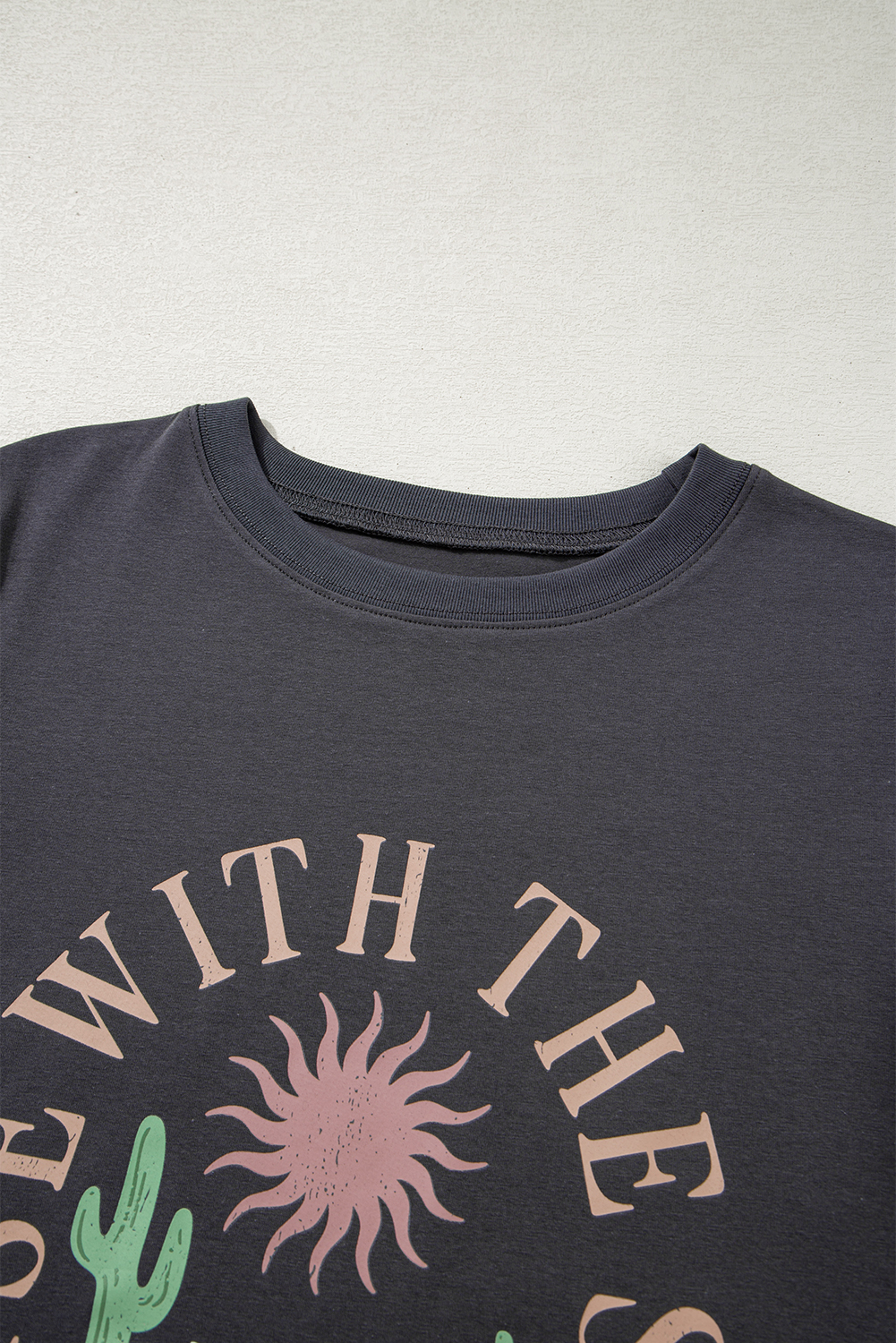 Dark Grey RISE WITH THE SUN Western Fashion Graphic Tee - loveforevers