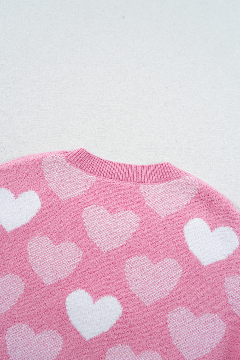 Pink Pearled Heart Print Valentines Crew Neck Sweater - loveforevers