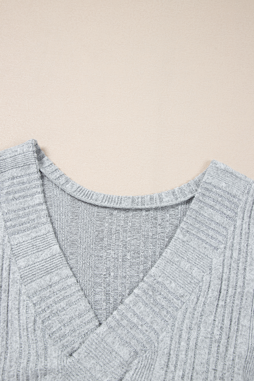 Light Grey Textured Crossover Backless Knit Long Sleeve Top - loveforevers