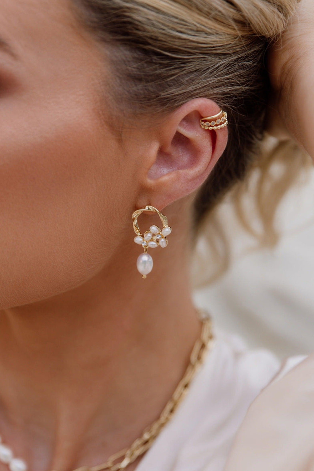 Gold Plated Hoop Pearl Casual Wear Stud Earring - loveforevers