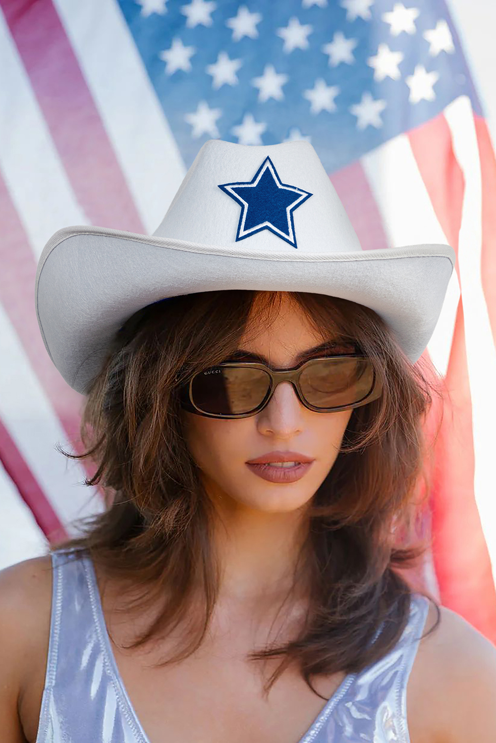 White American Flag Theme Print Wide Brim Cowboy Hat - loveforevers