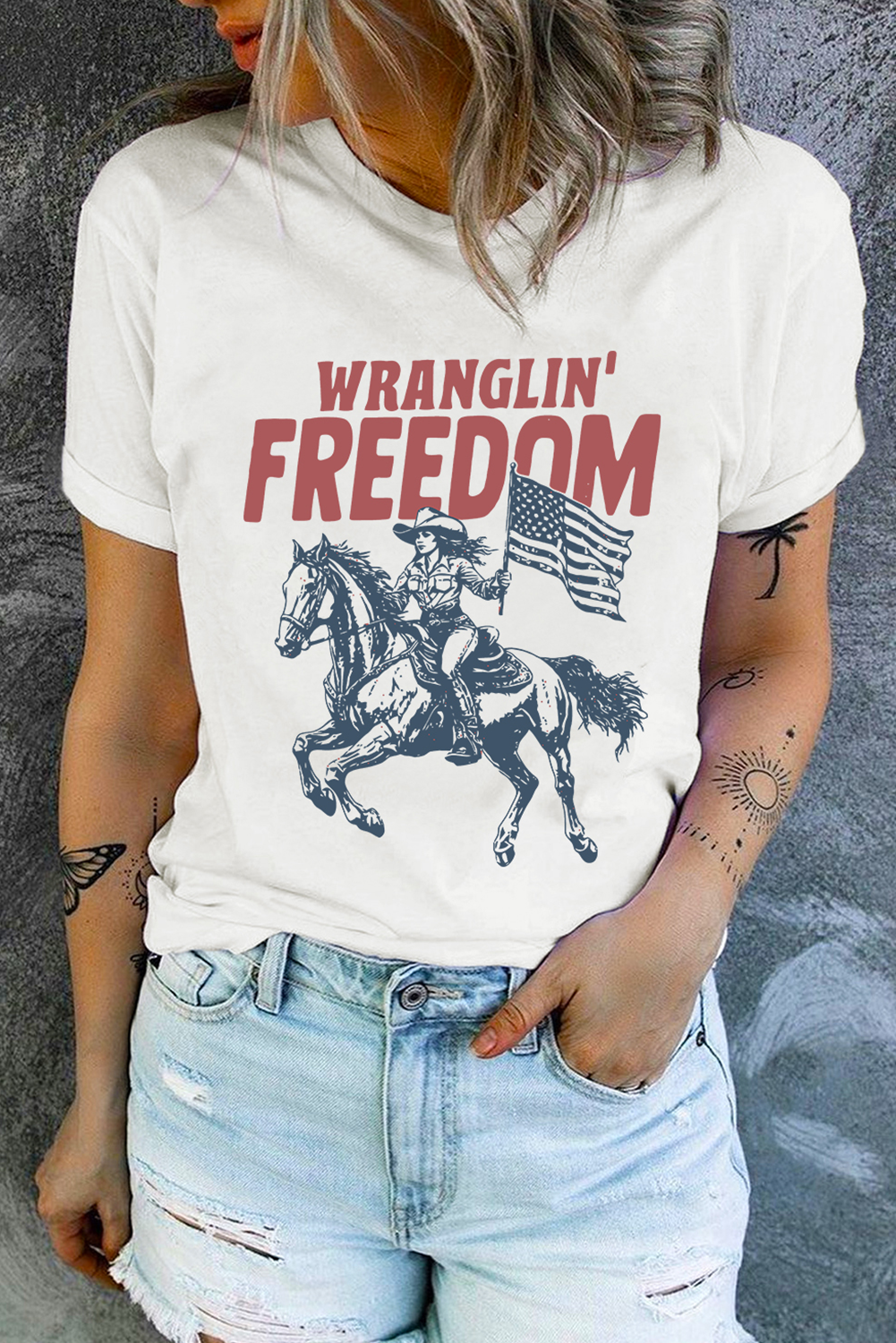 White WRANGLIN FREEDOM Rodeo Graphic Tee - loveforevers