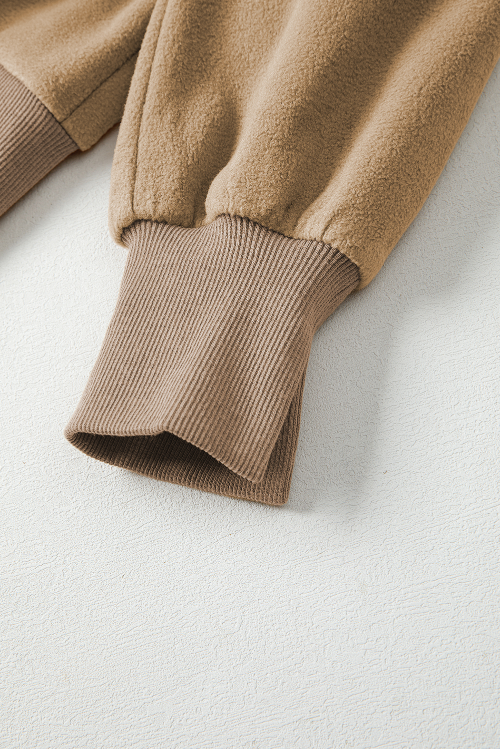 Dark Khaki Fuzzy Sherpa Splicing Pullover Sweatshirt with Side Slit - loveforevers