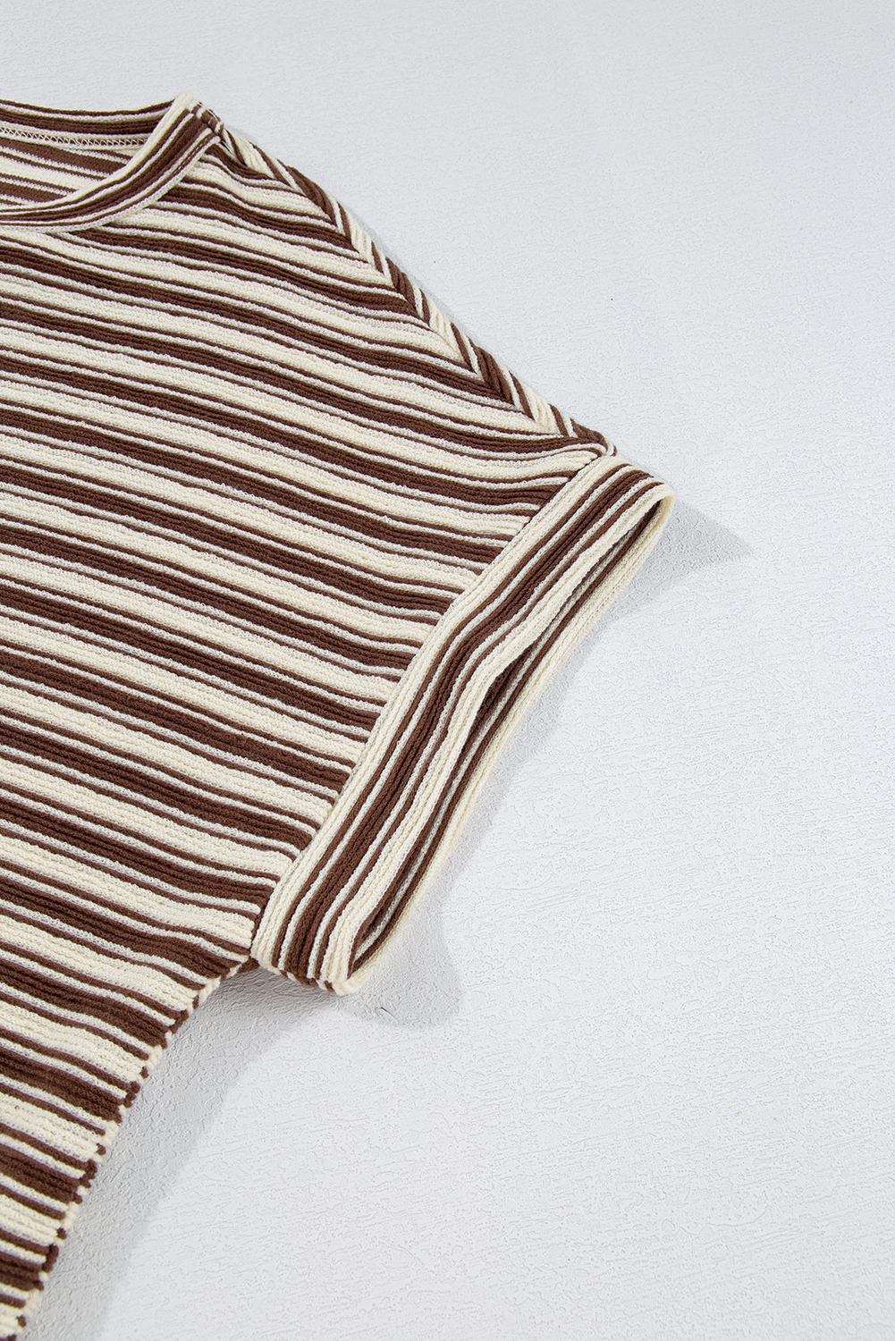 Green Stripe Textured Side Slits Crew Neck T Shirt - loveforevers