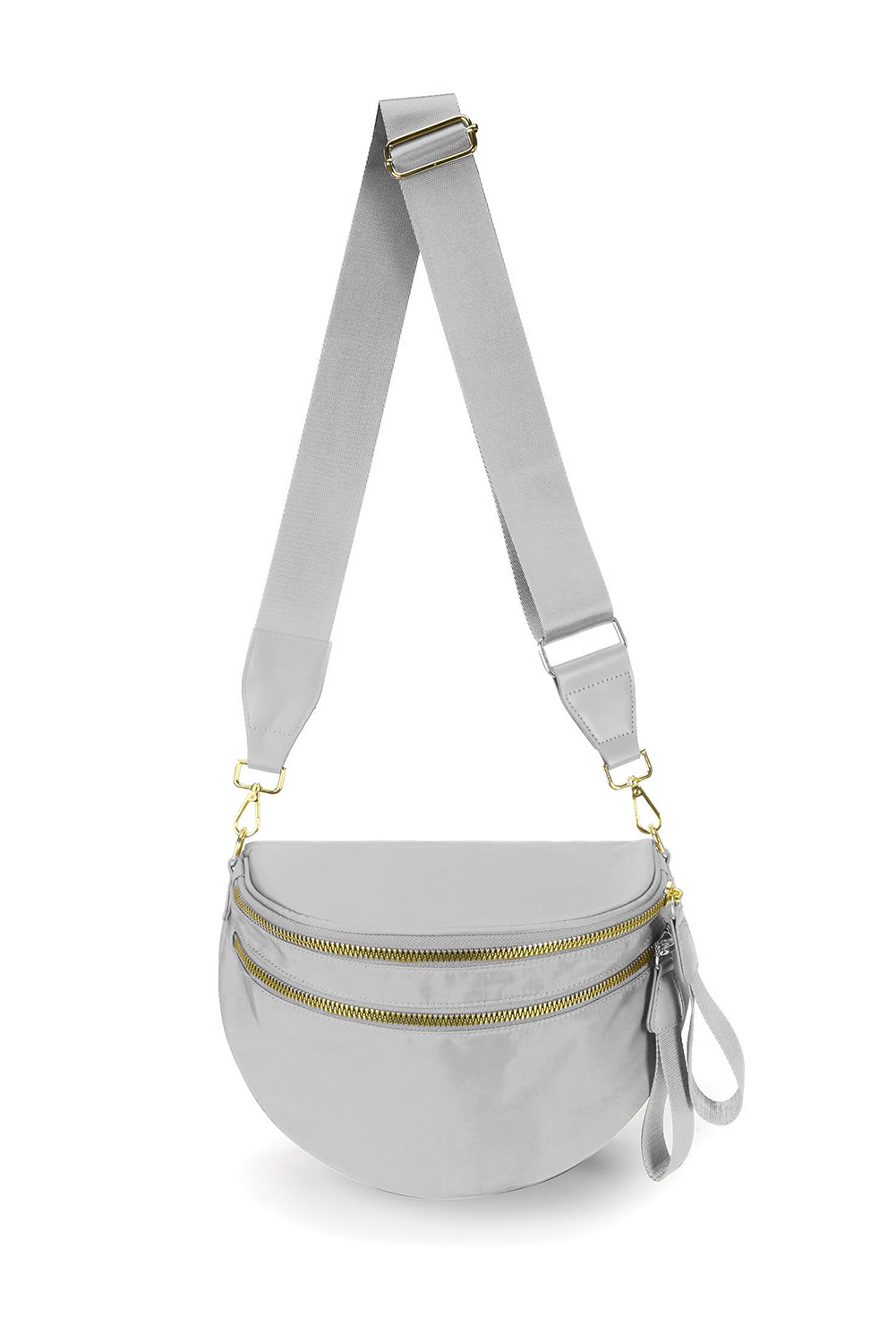 Light Grey Double Zip Crescent Shape Adjustable Sling Bag - loveforevers
