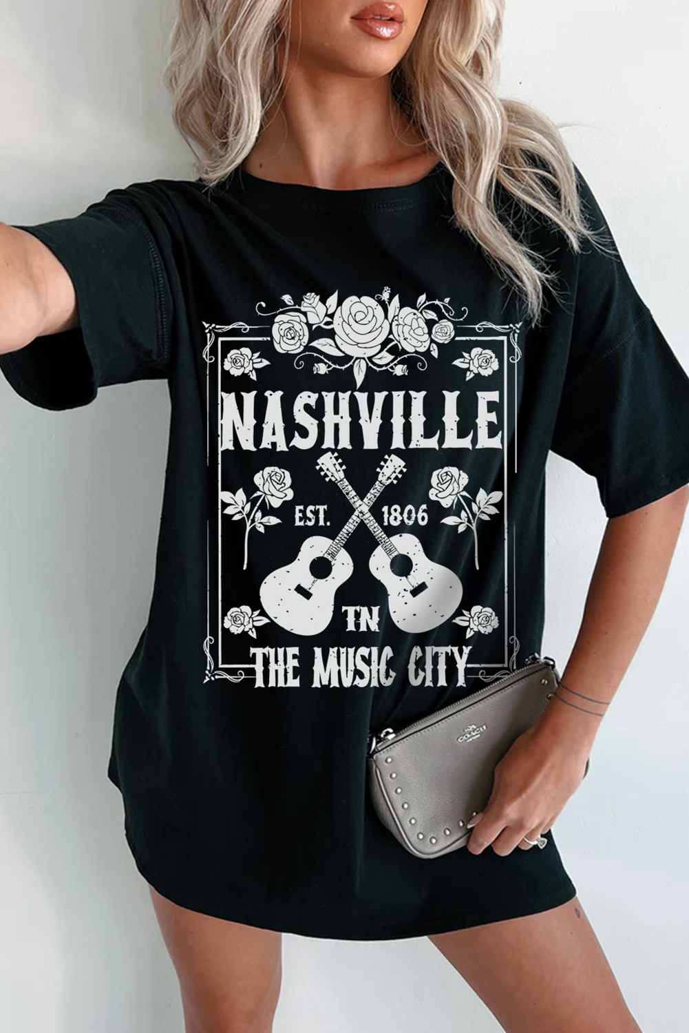 Black Rose Guitar Nashville Music City Graphic Tunic T Shirt - loveforevers